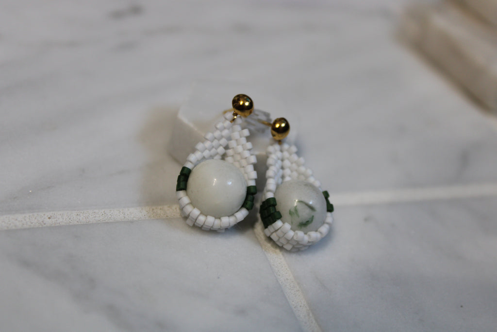 Green and White Moss Agate Drops