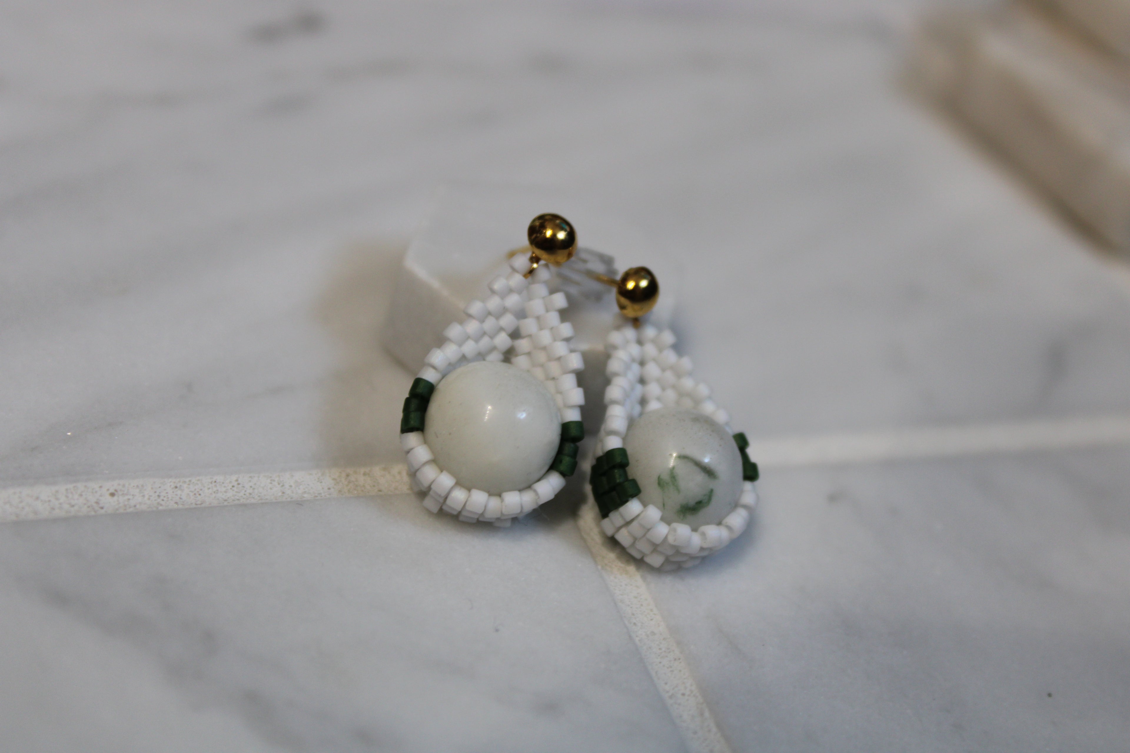 Green and White Moss Agate Drops