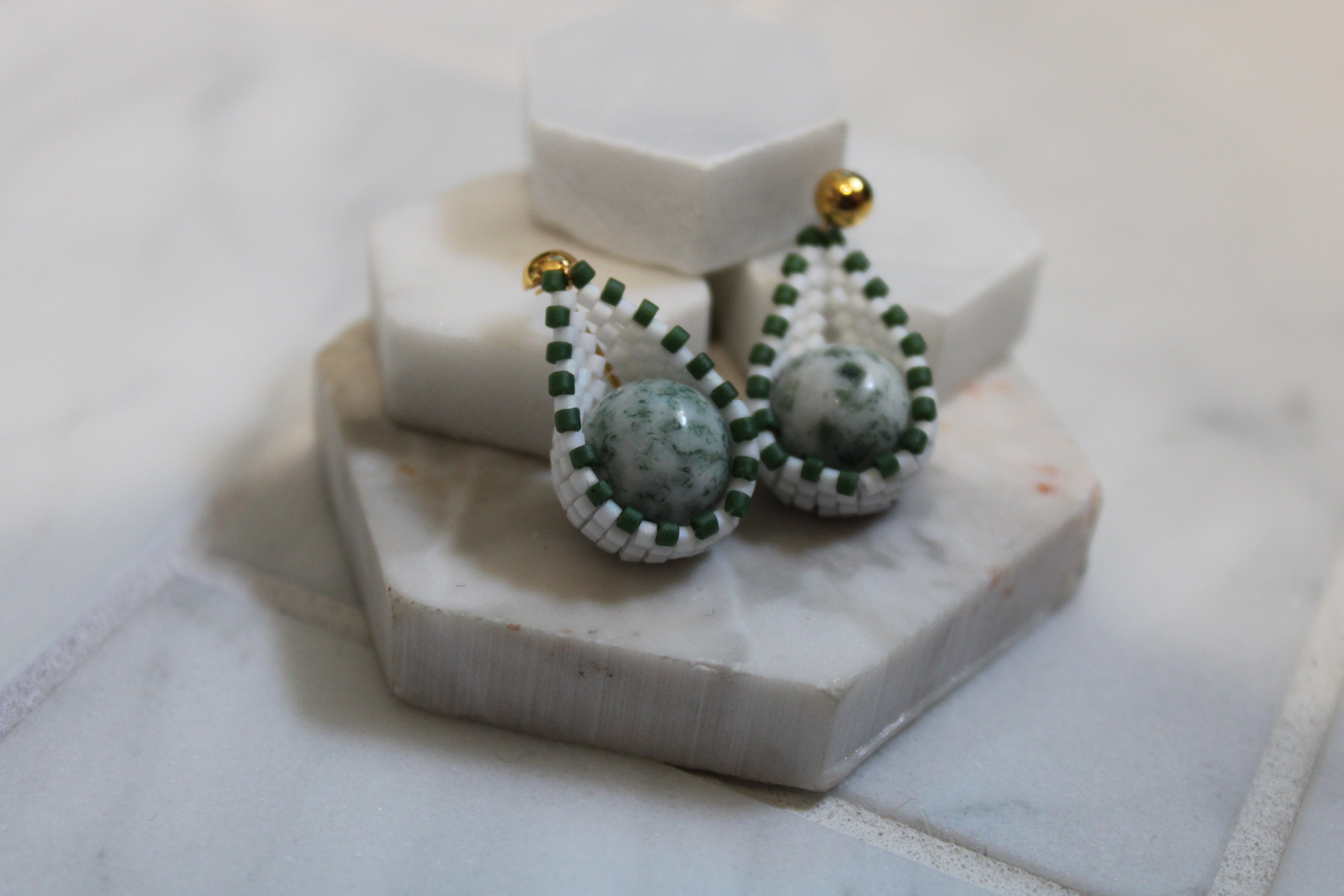 Green and White Moss Agate Drops