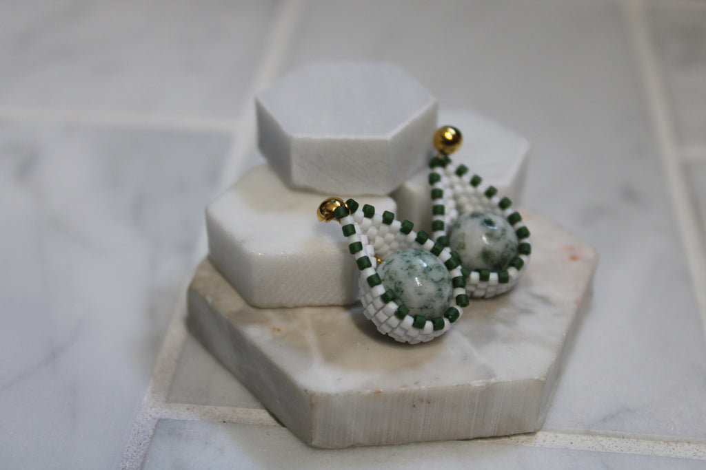 Green and White Moss Agate Drops