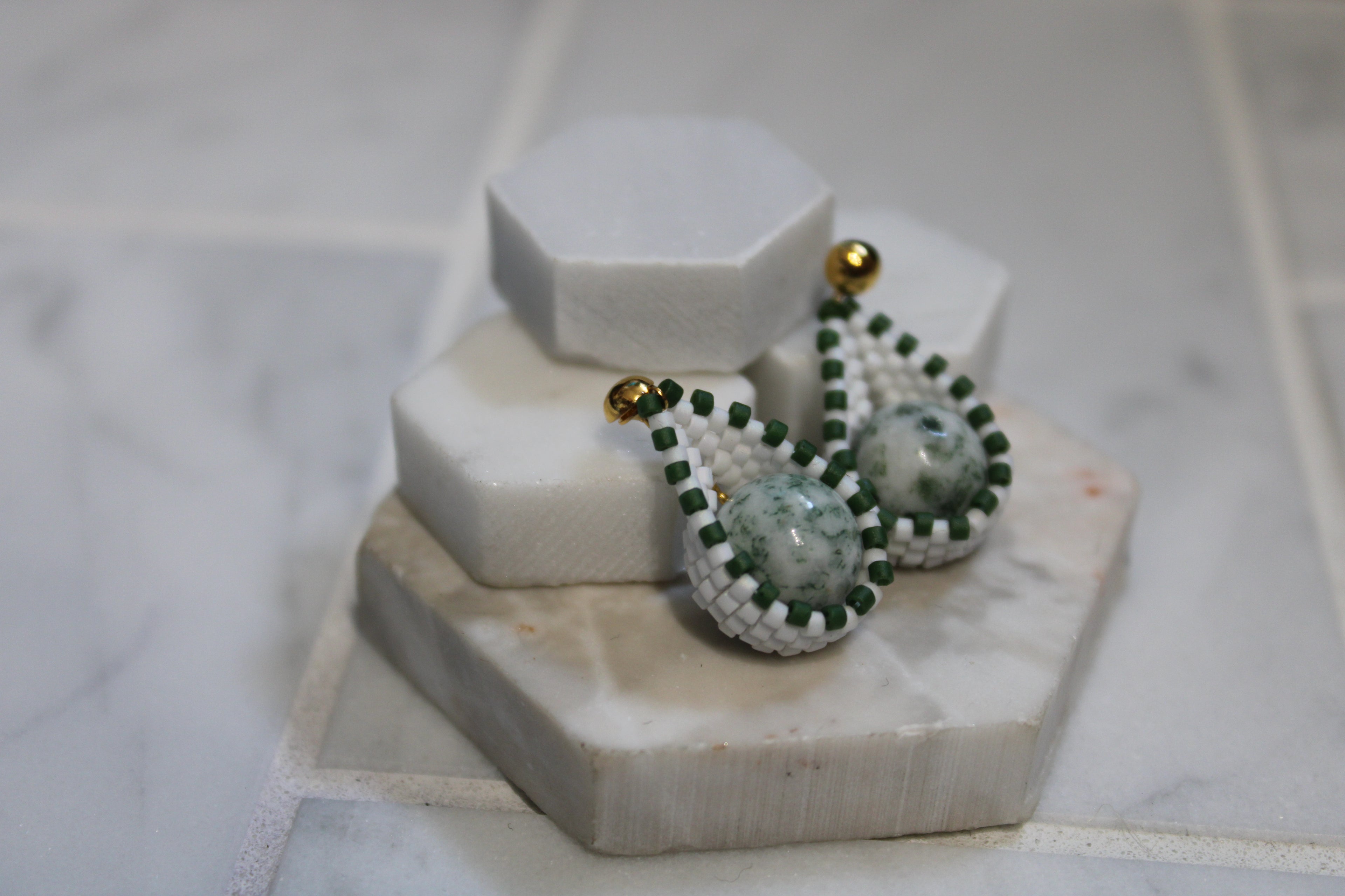 Green and White Moss Agate Drops