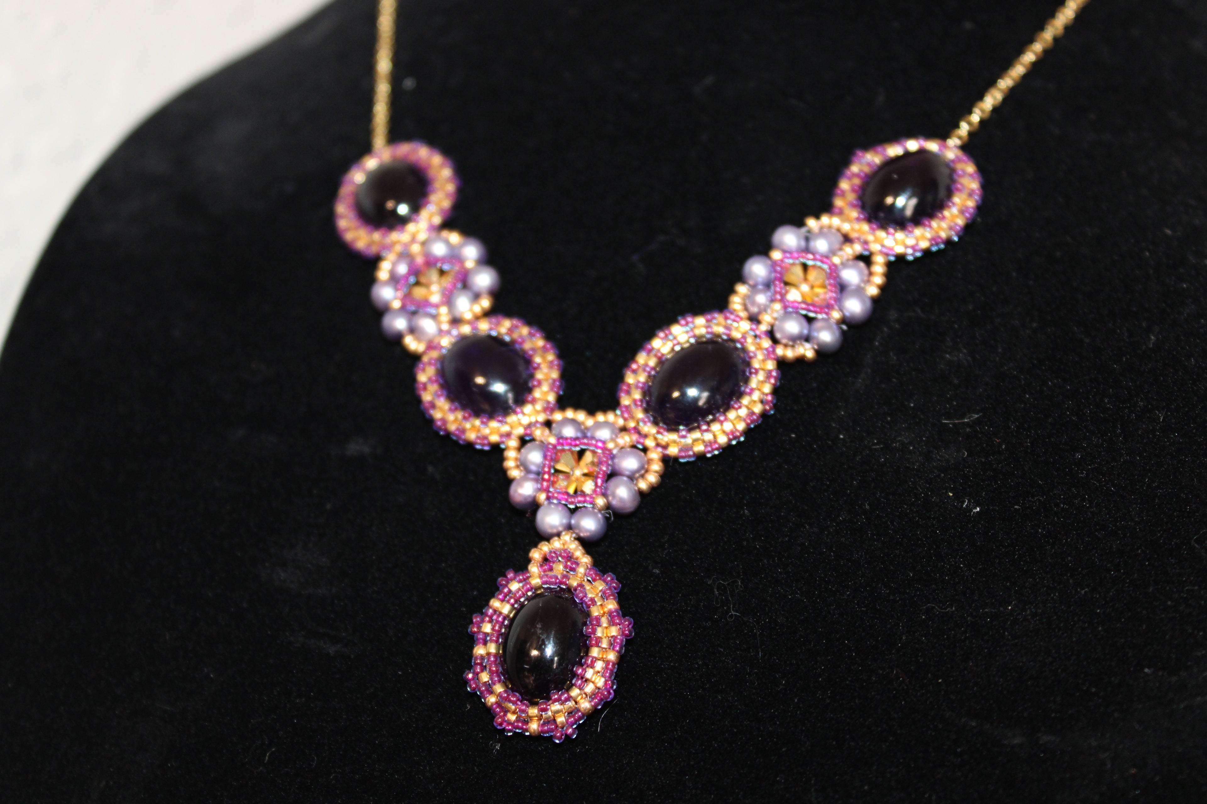 Ornate Beaded Amethyst Necklace with Freshwater Pearls