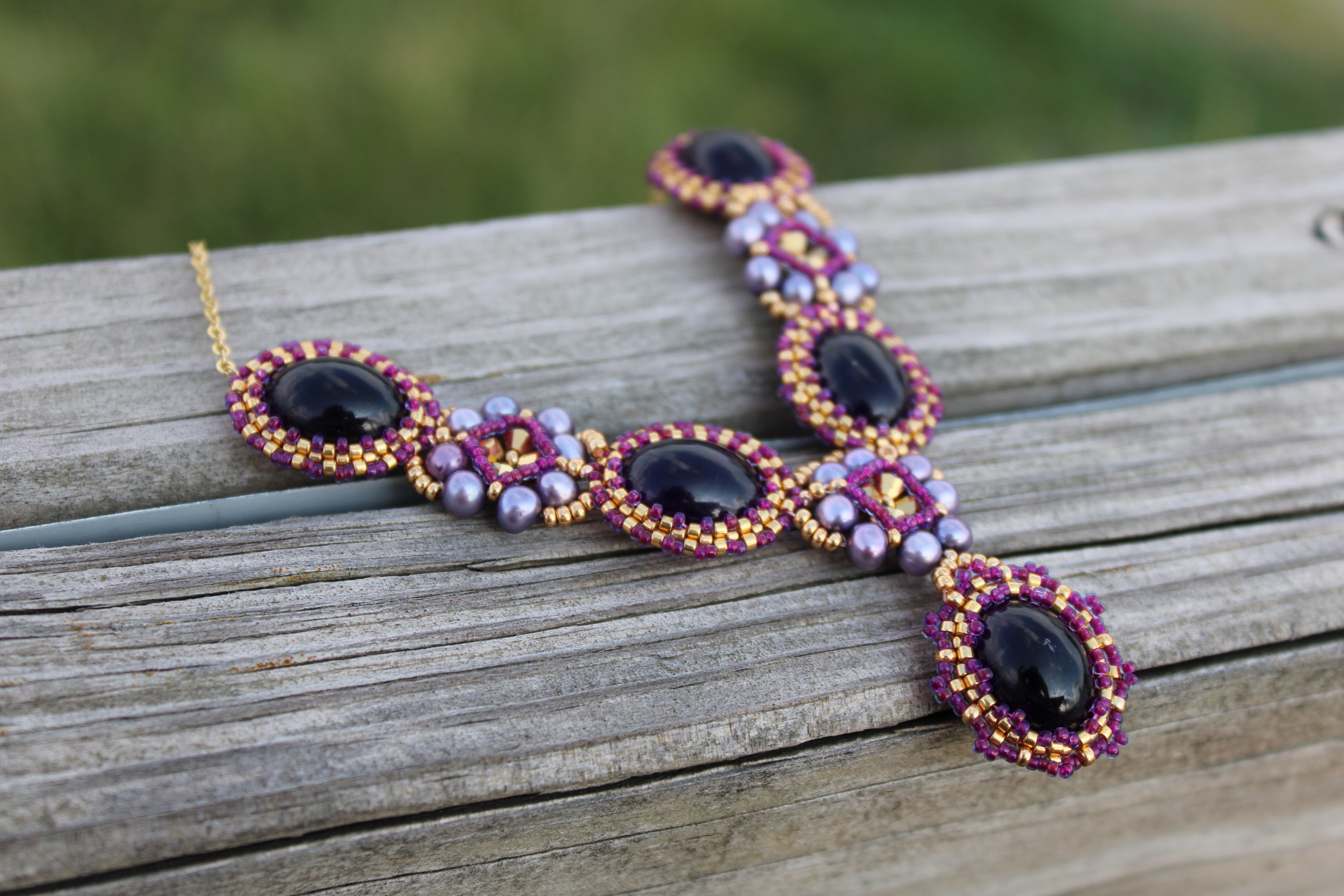 Ornate Beaded Amethyst Necklace with Freshwater Pearls
