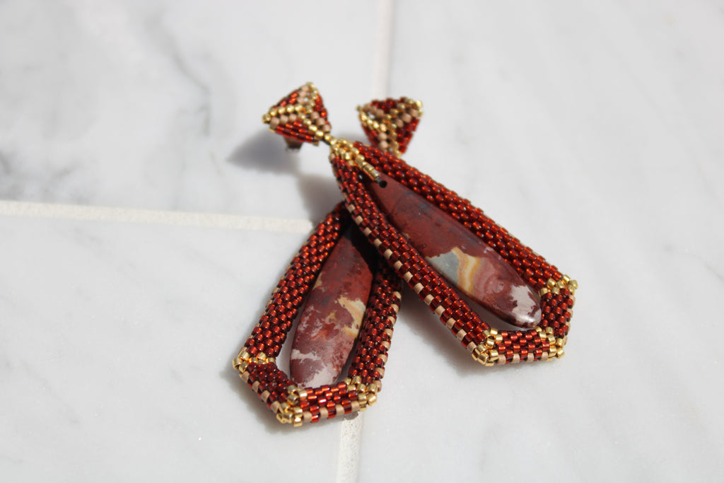Red Rhyolite Tie Pendant Earrings