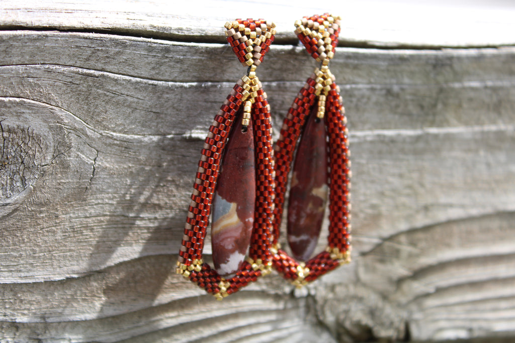 Red Rhyolite Tie Pendant Earrings