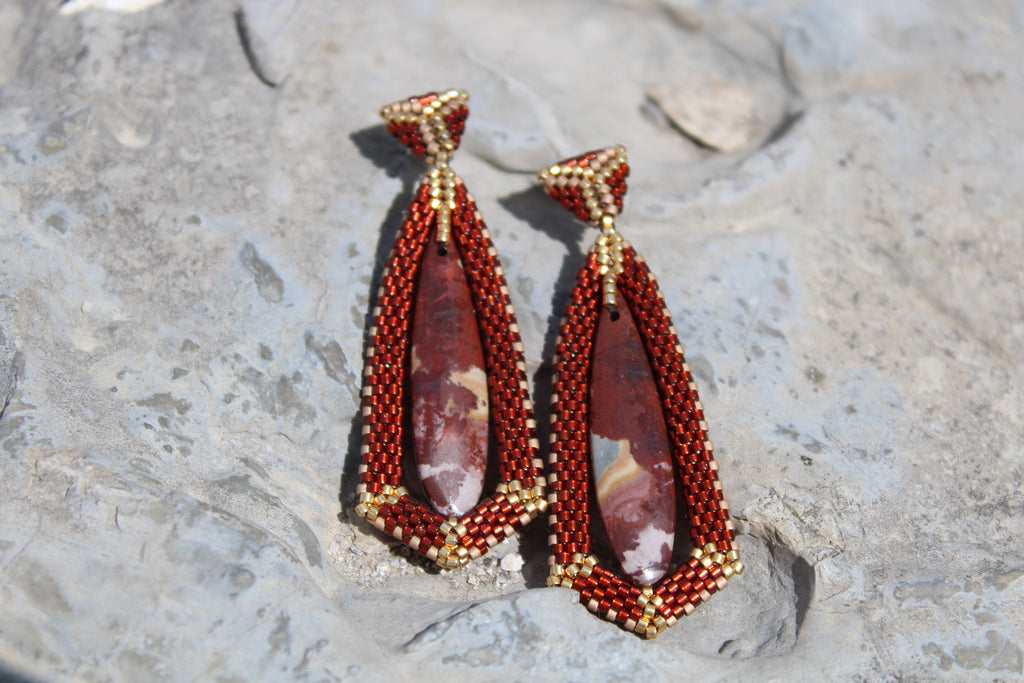 Red Rhyolite Tie Pendant Earrings