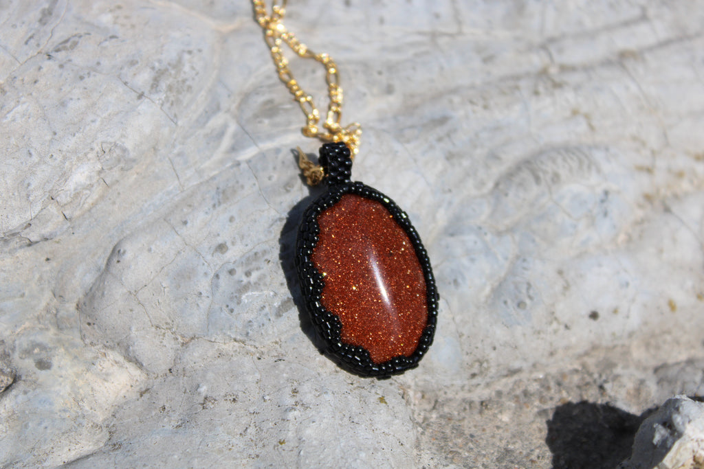 Goldstone Beaded Pendant Necklace