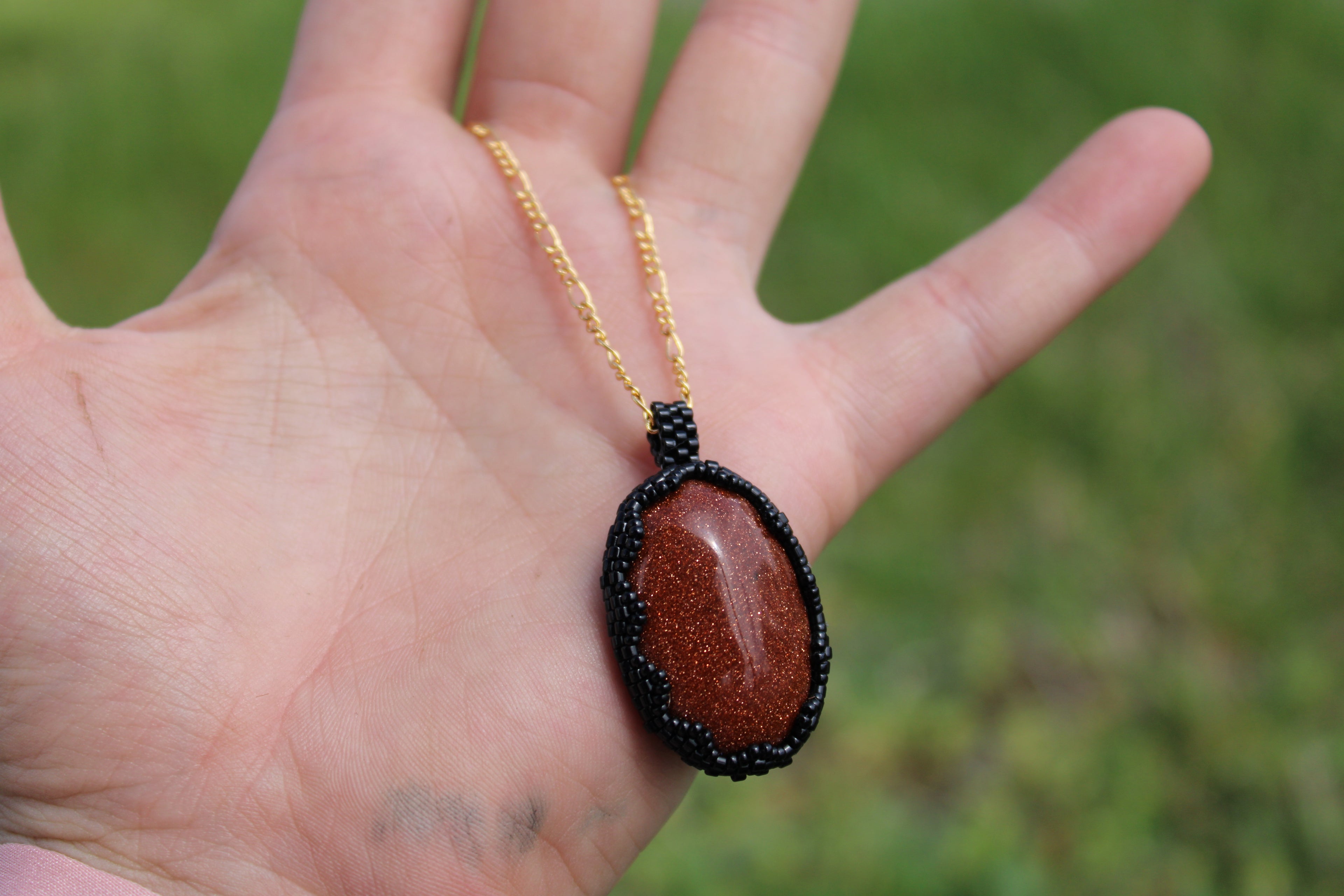 Goldstone Beaded Pendant Necklace