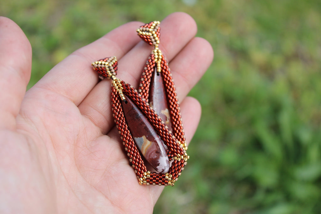 Red Rhyolite Tie Pendant Earrings