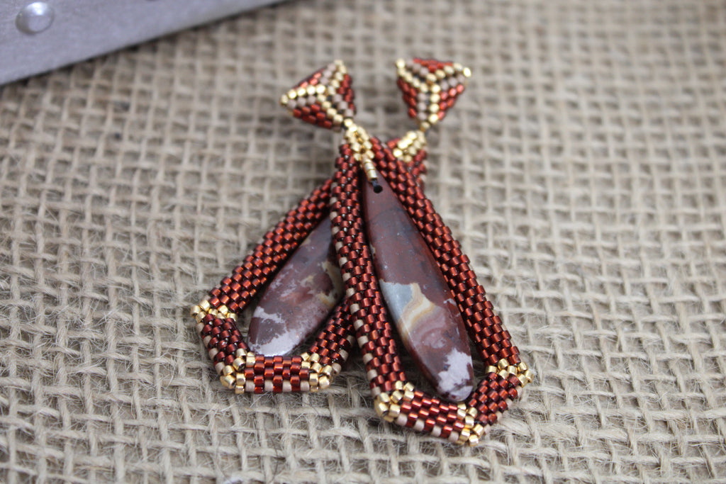 Red Rhyolite Tie Pendant Earrings