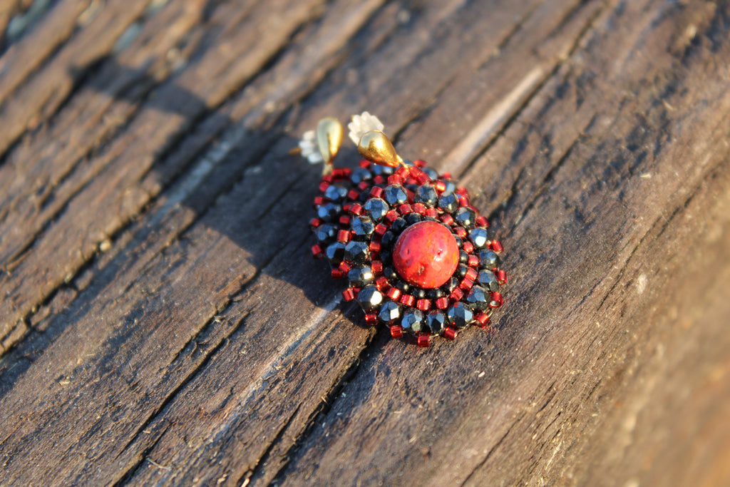 Dyed Red Jasper and Hematite Circle Earrings