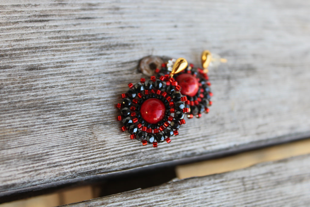 Dyed Red Jasper and Hematite Circle Earrings