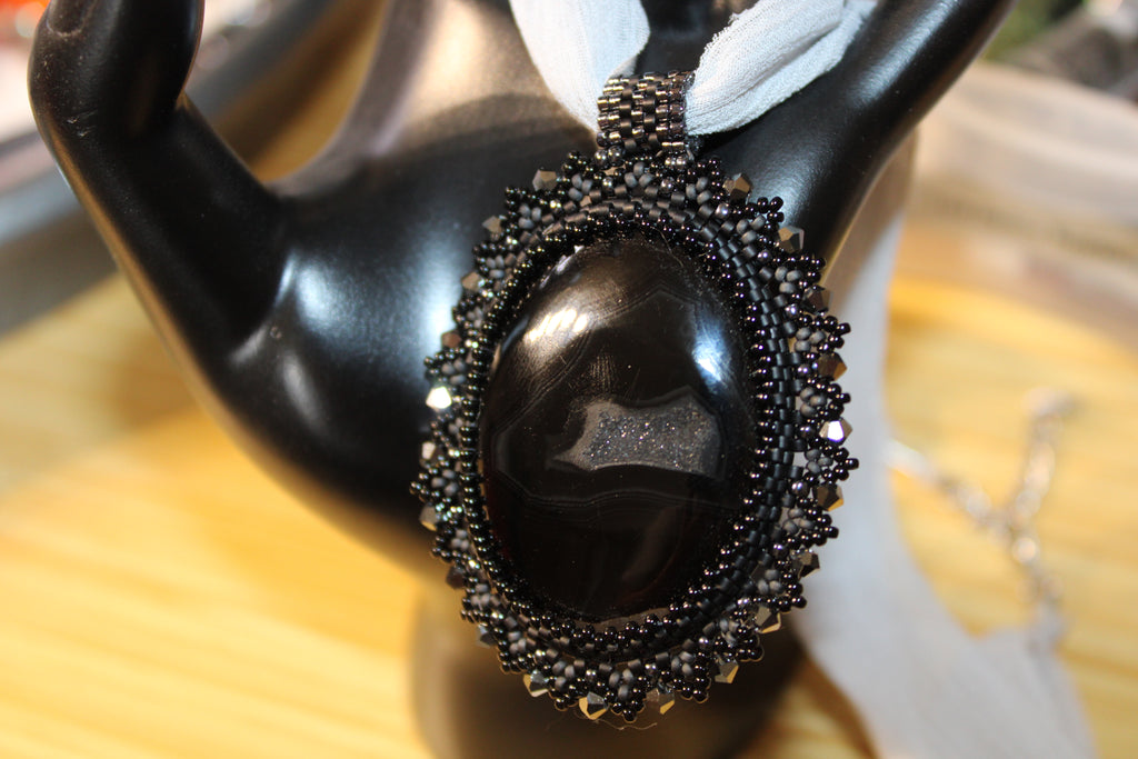 Obsidian and Druzy Quartz Necklace
