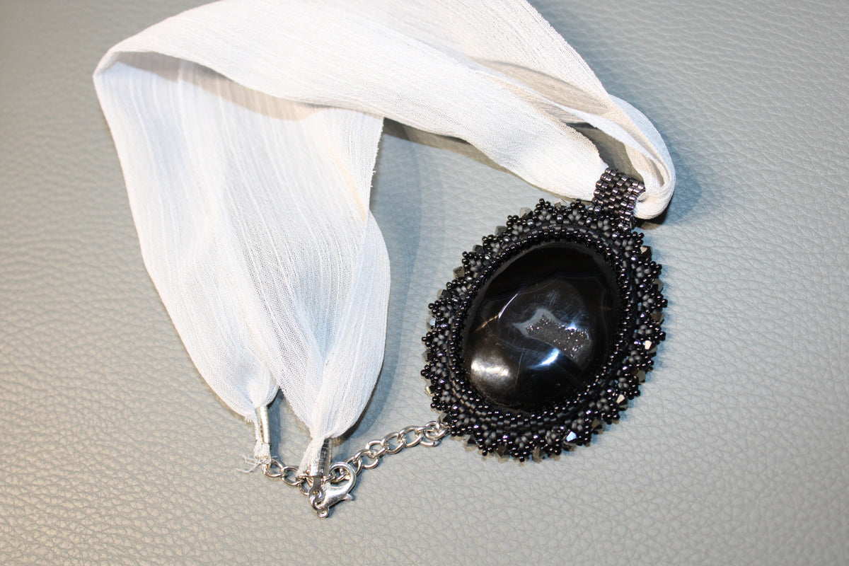 Obsidian and Druzy Quartz Necklace