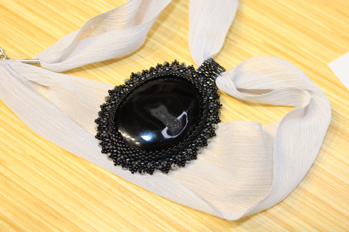 Obsidian and Druzy Quartz Necklace