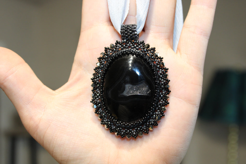 Obsidian and Druzy Quartz Necklace