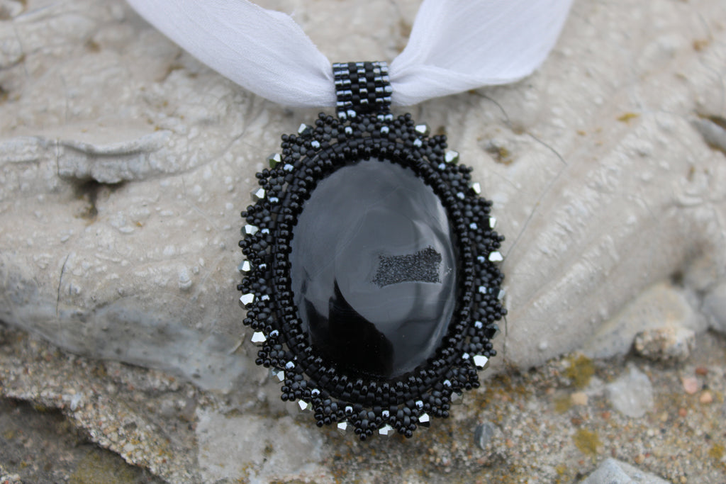 Obsidian and Druzy Quartz Necklace