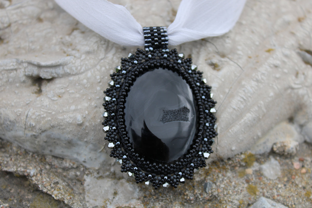 Obsidian and Druzy Quartz Necklace