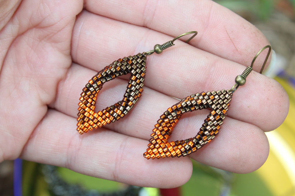 Tiny Fallen Leaf Peyote Twist Earrings