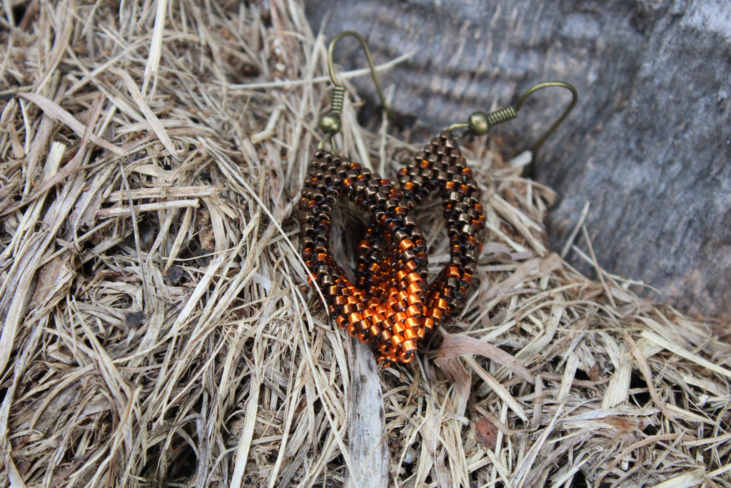 Tiny Fallen Leaf Peyote Twist Earrings