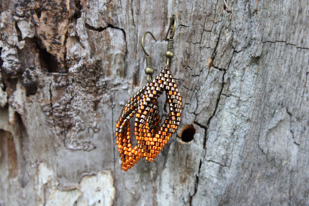 Tiny Fallen Leaf Peyote Twist Earrings