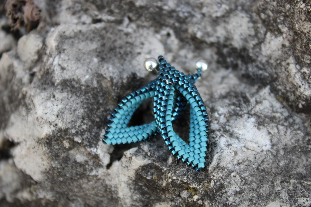 Tiny Two Toned Blue Peyote Twist Earrings