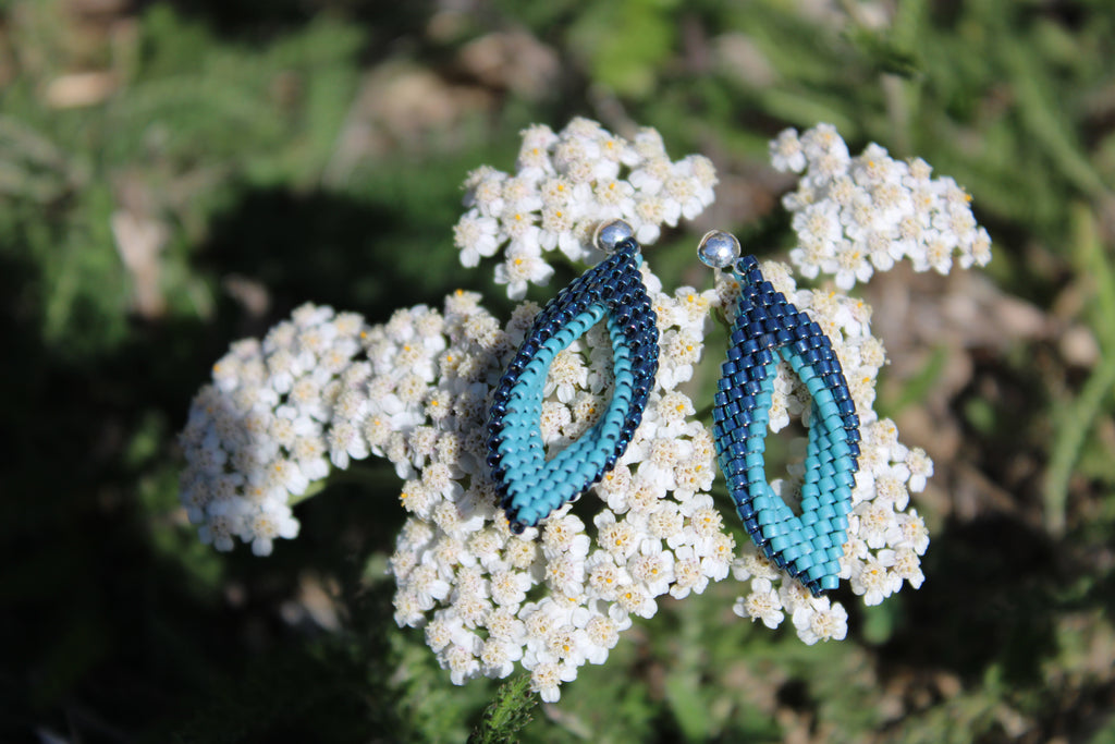 Tiny Two Toned Blue Peyote Twist Earrings