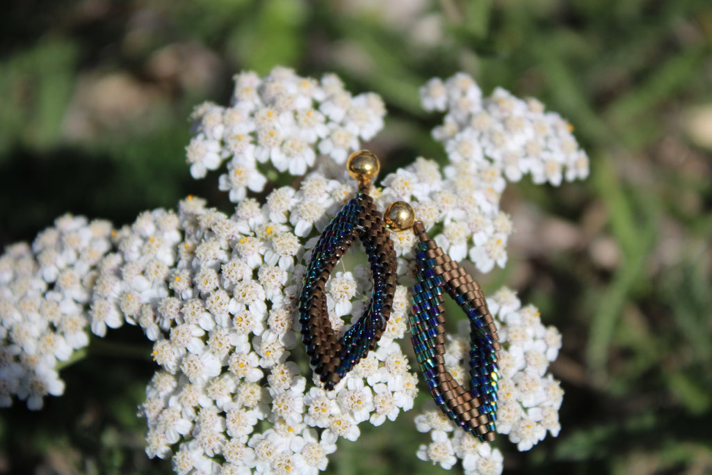 Extra Tiny Blue and Brown Peyote Twist Earrings