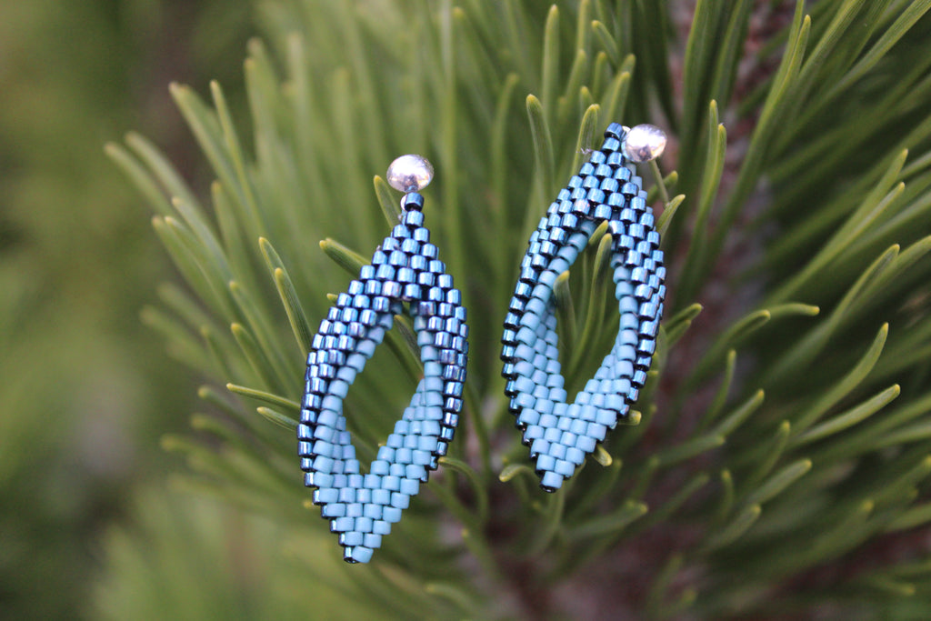 Tiny Two Toned Blue Peyote Twist Earrings