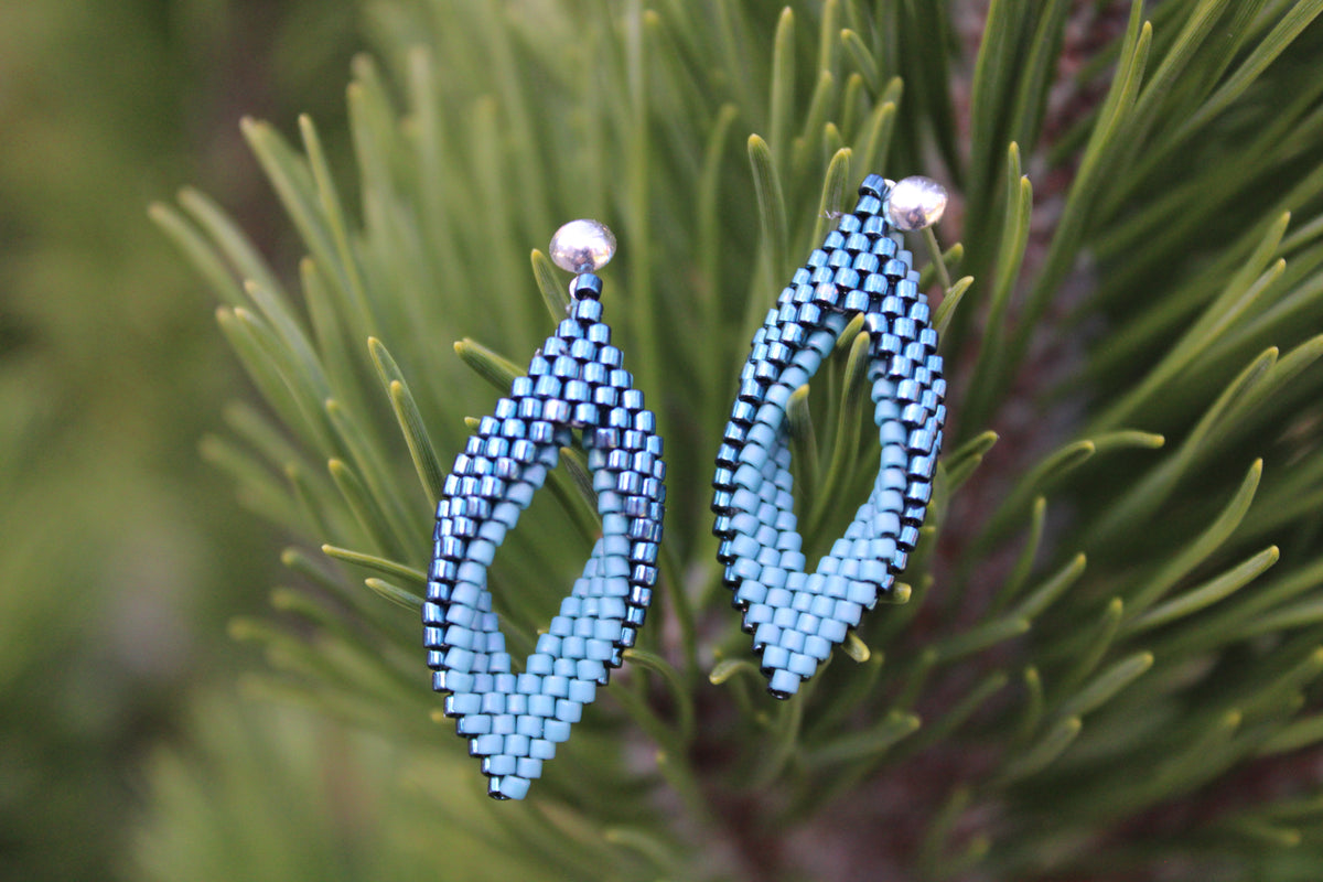 Tiny Two Toned Blue Peyote Twist Earrings