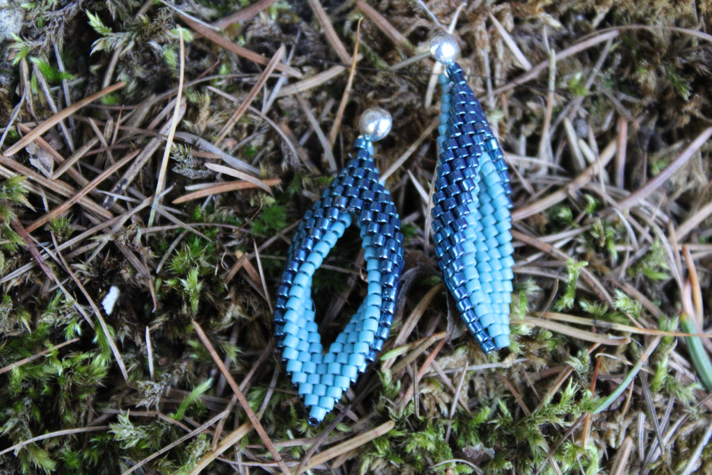 Tiny Two Toned Blue Peyote Twist Earrings