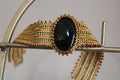 Green Goldstone Wide Cuff Beaded Bracelet