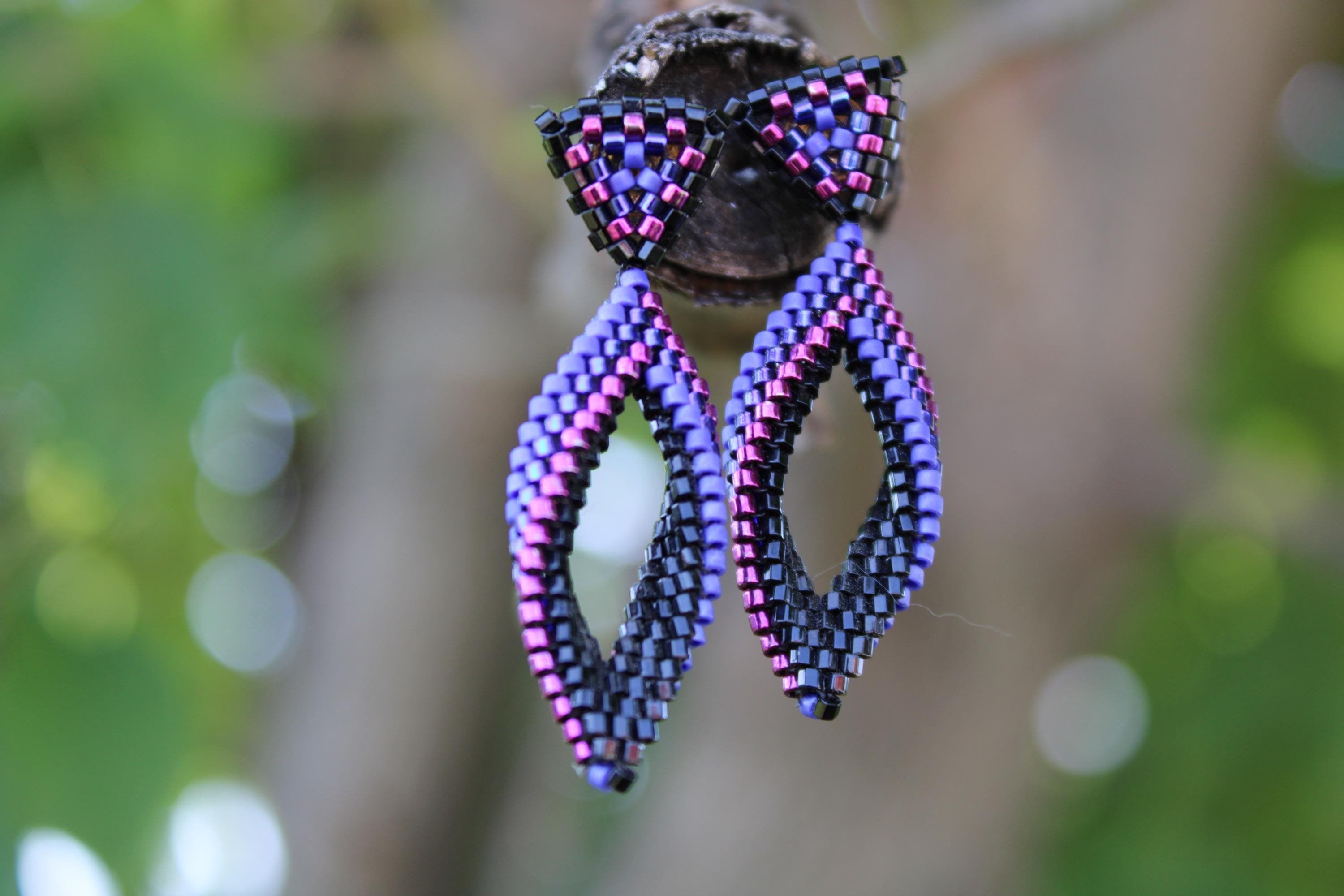 Small Purple Peyote Twist Earrings