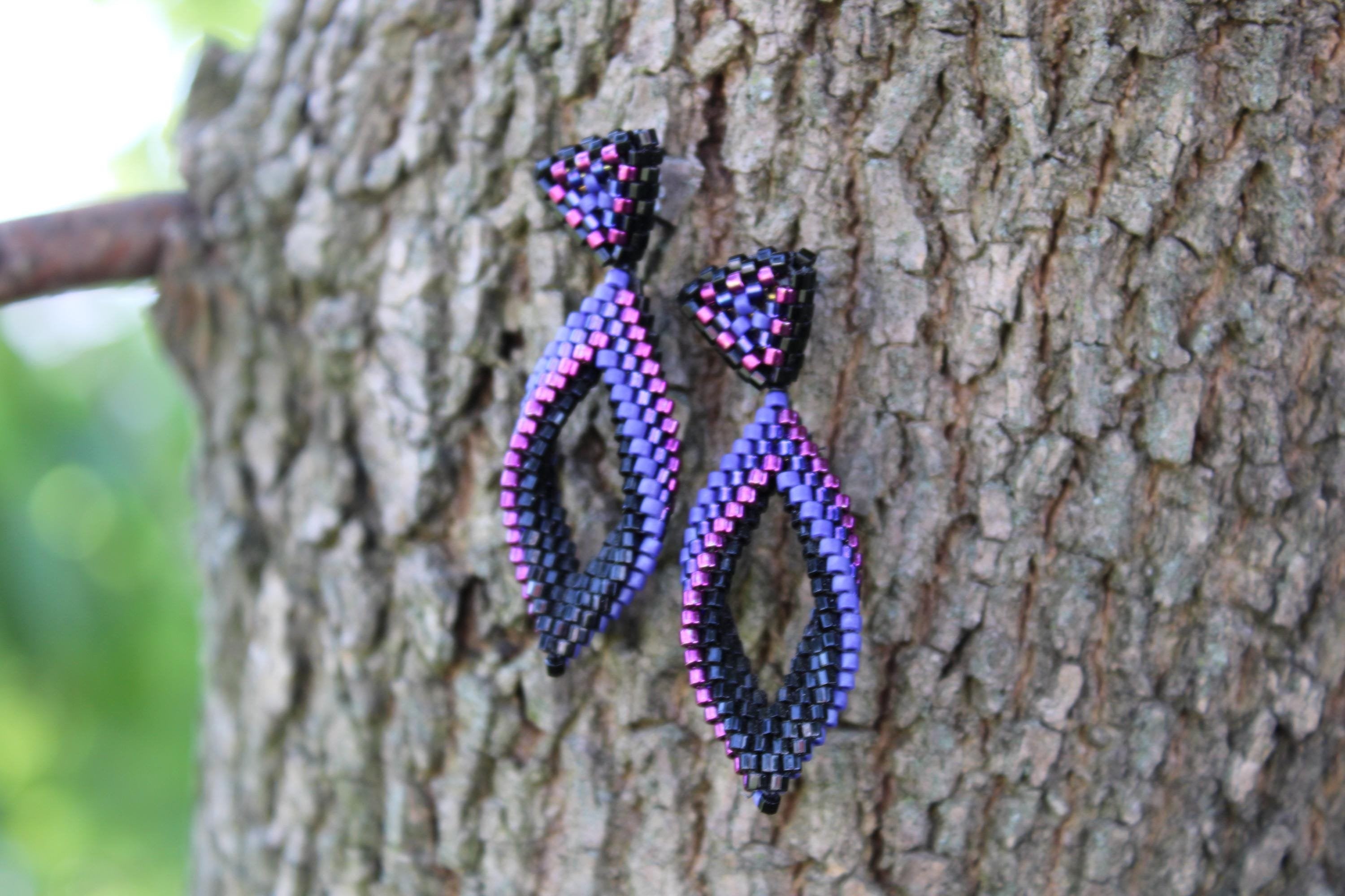 Small Purple Peyote Twist Earrings