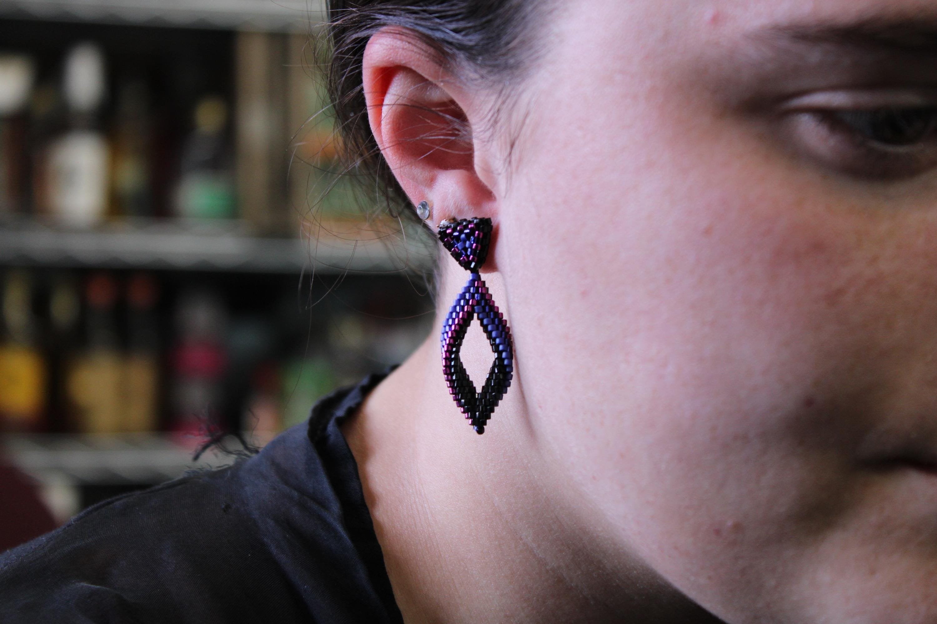 Small Purple Peyote Twist Earrings