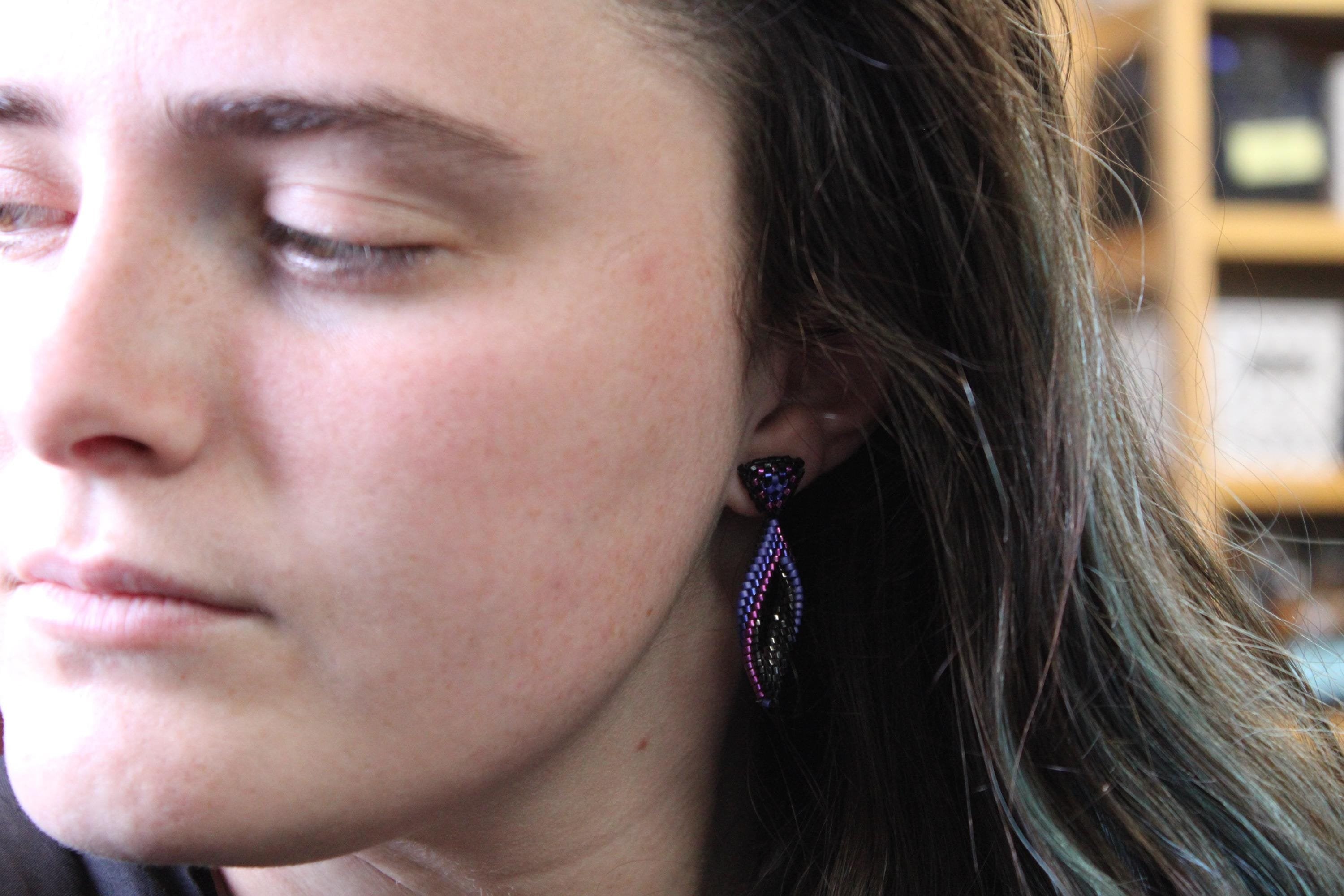 Small Purple Peyote Twist Earrings