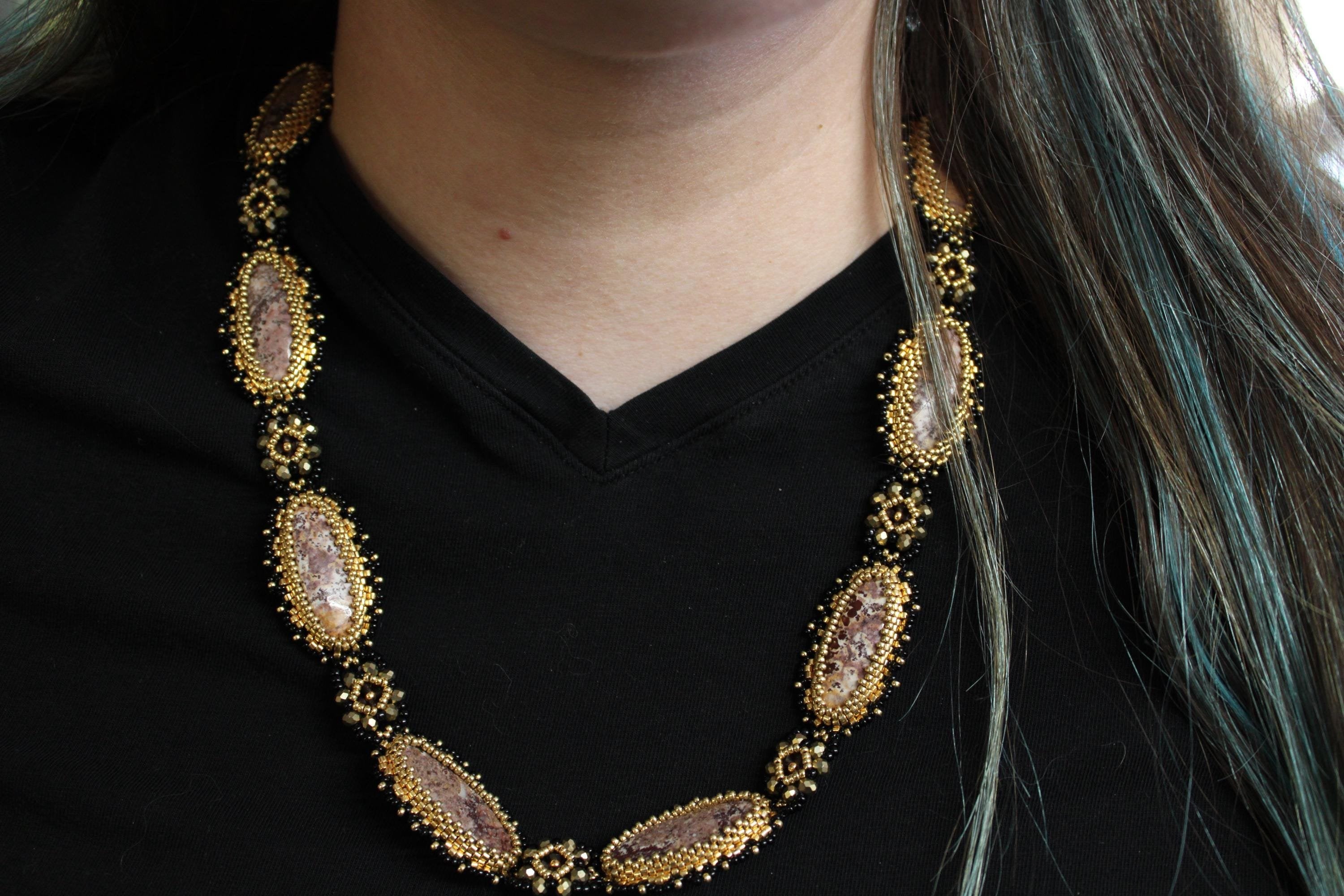 Statement Rhyolite Beaded Necklace