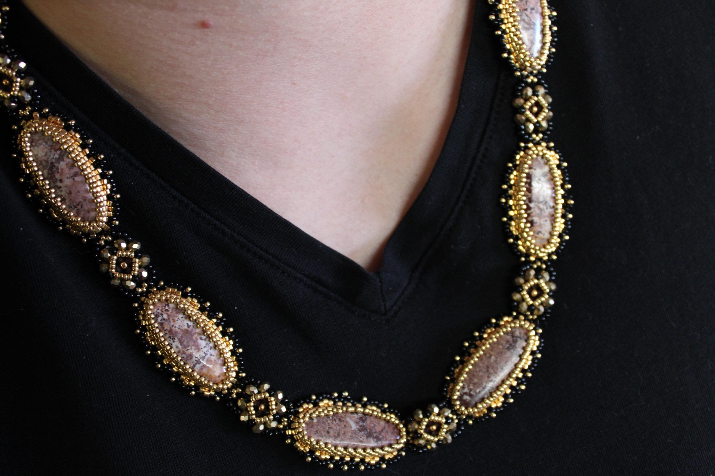 Statement Rhyolite Beaded Necklace