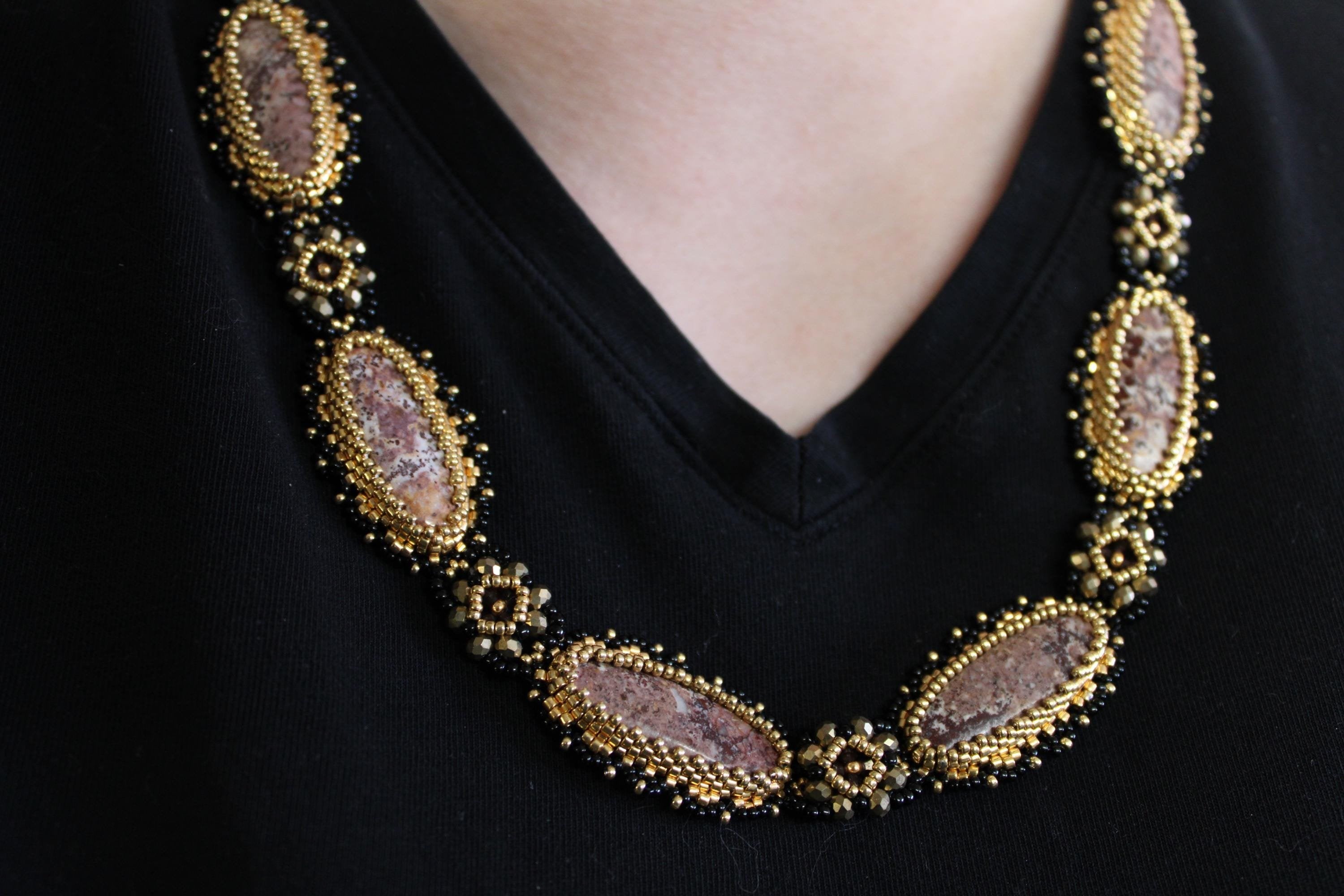 Statement Rhyolite Beaded Necklace