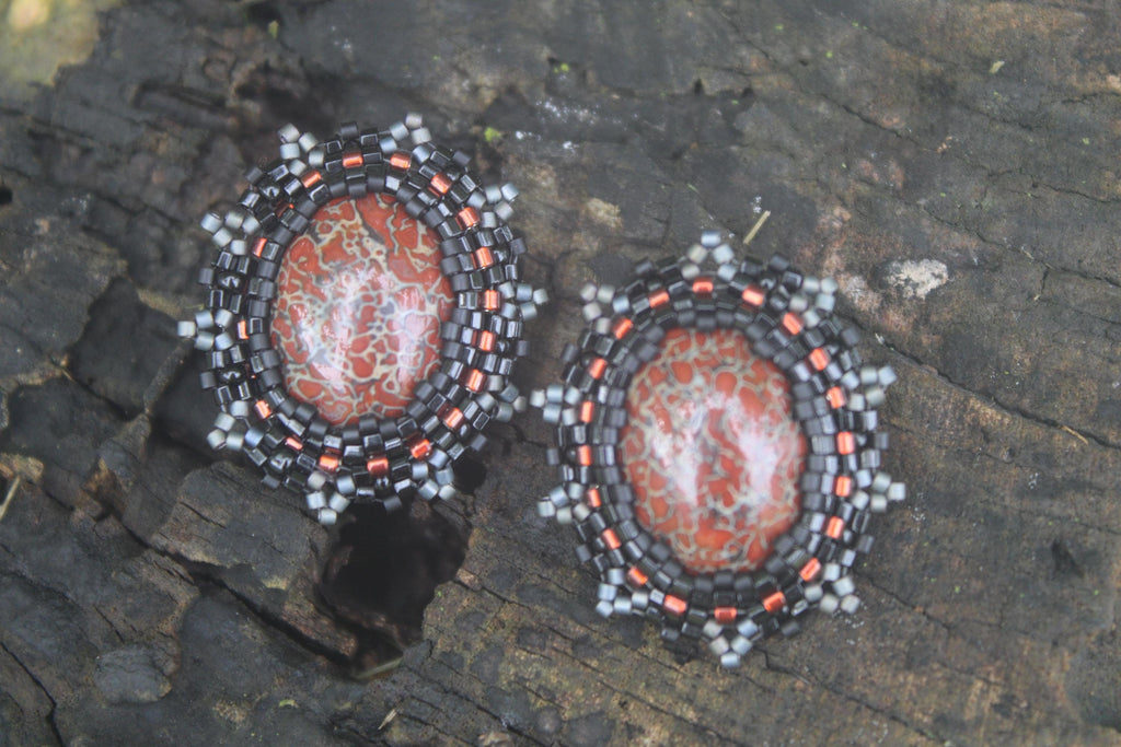 Red Gembone Stud Earrings