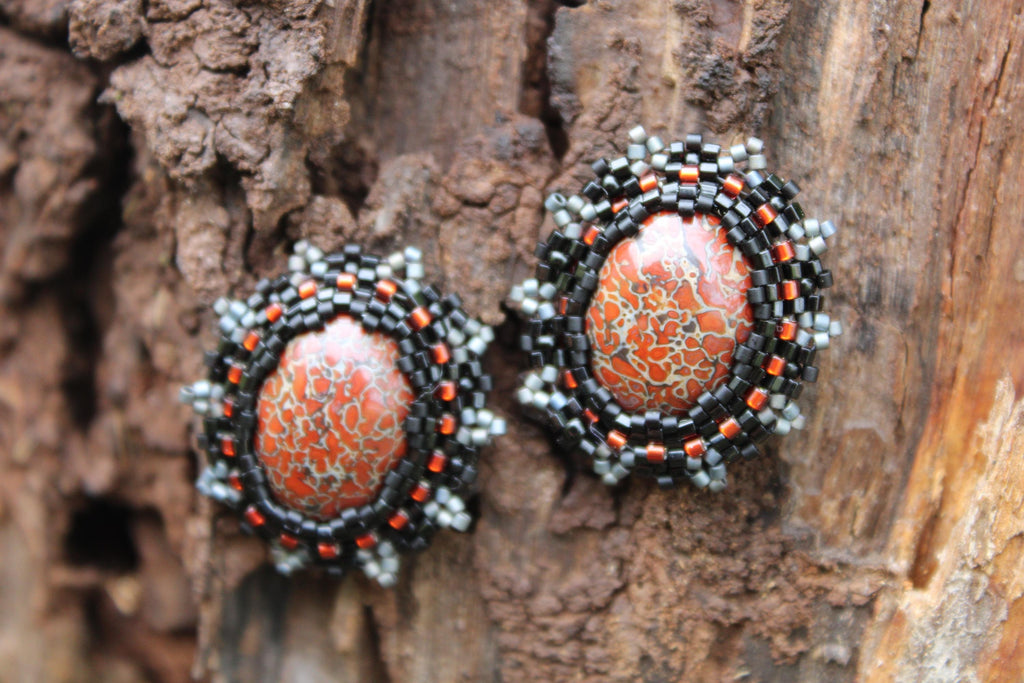Red Gembone Stud Earrings