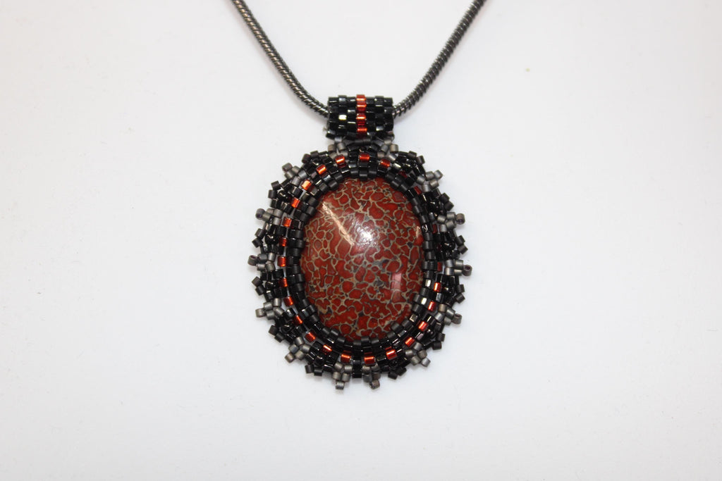Red Gembone Beaded Pendant Necklace