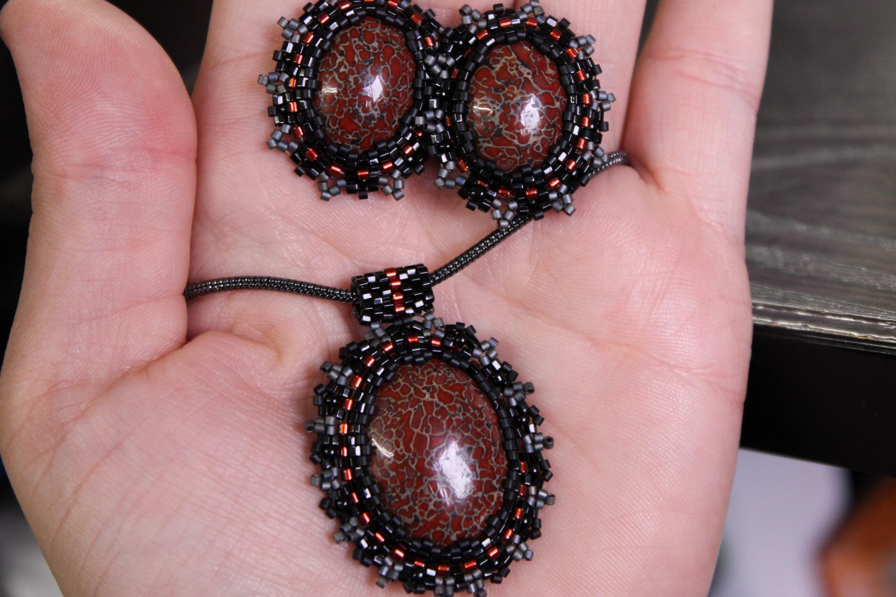 Red Gembone Beaded Pendant Necklace