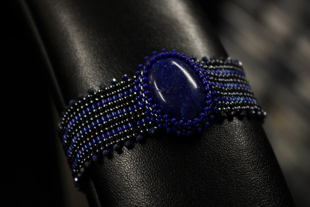Lapis Lazuli Wide Cuff Beaded Bracelet