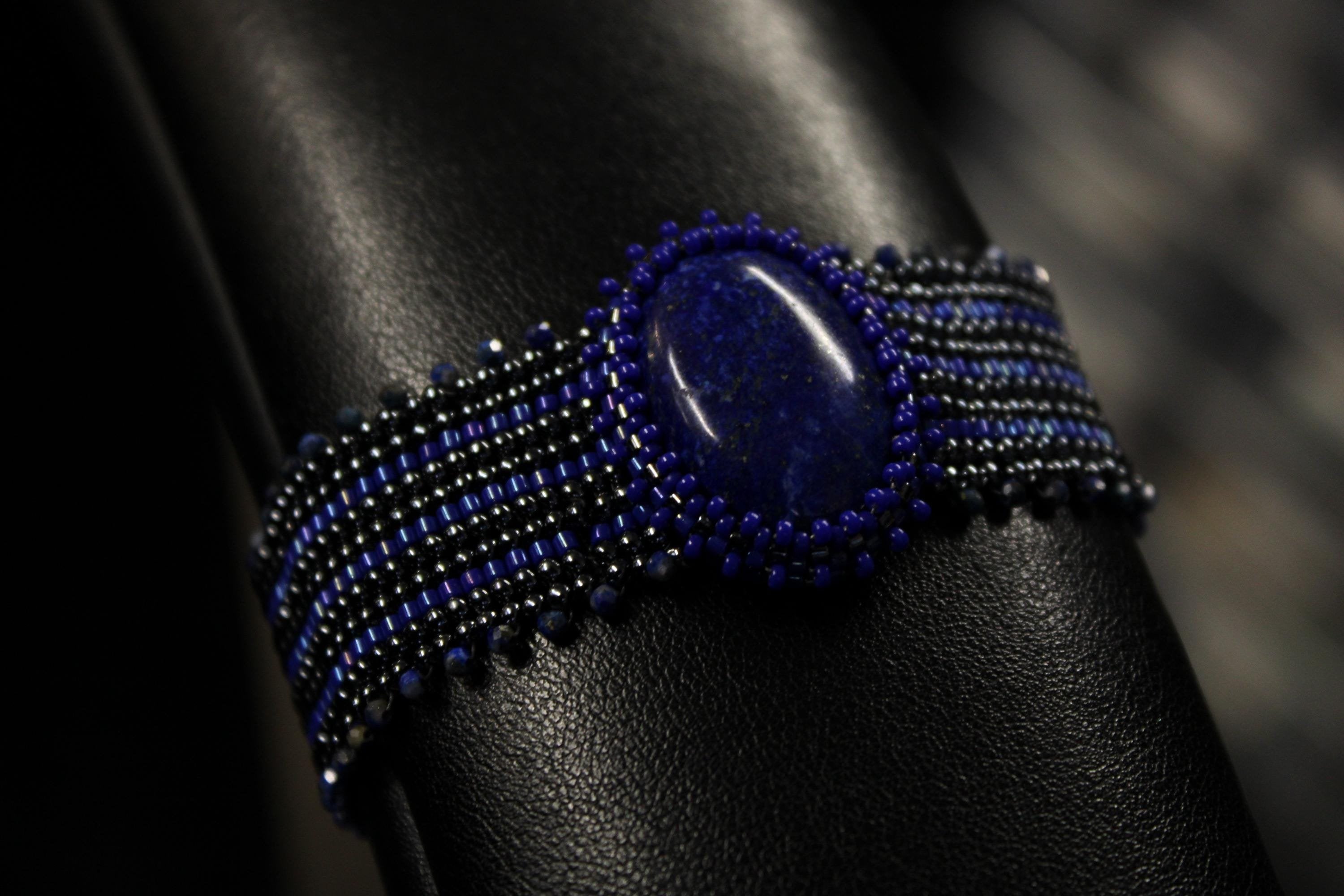 Lapis Lazuli Wide Cuff Beaded Bracelet