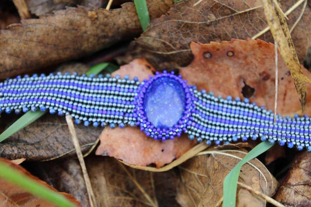 Lapis Lazuli Wide Cuff Beaded Bracelet
