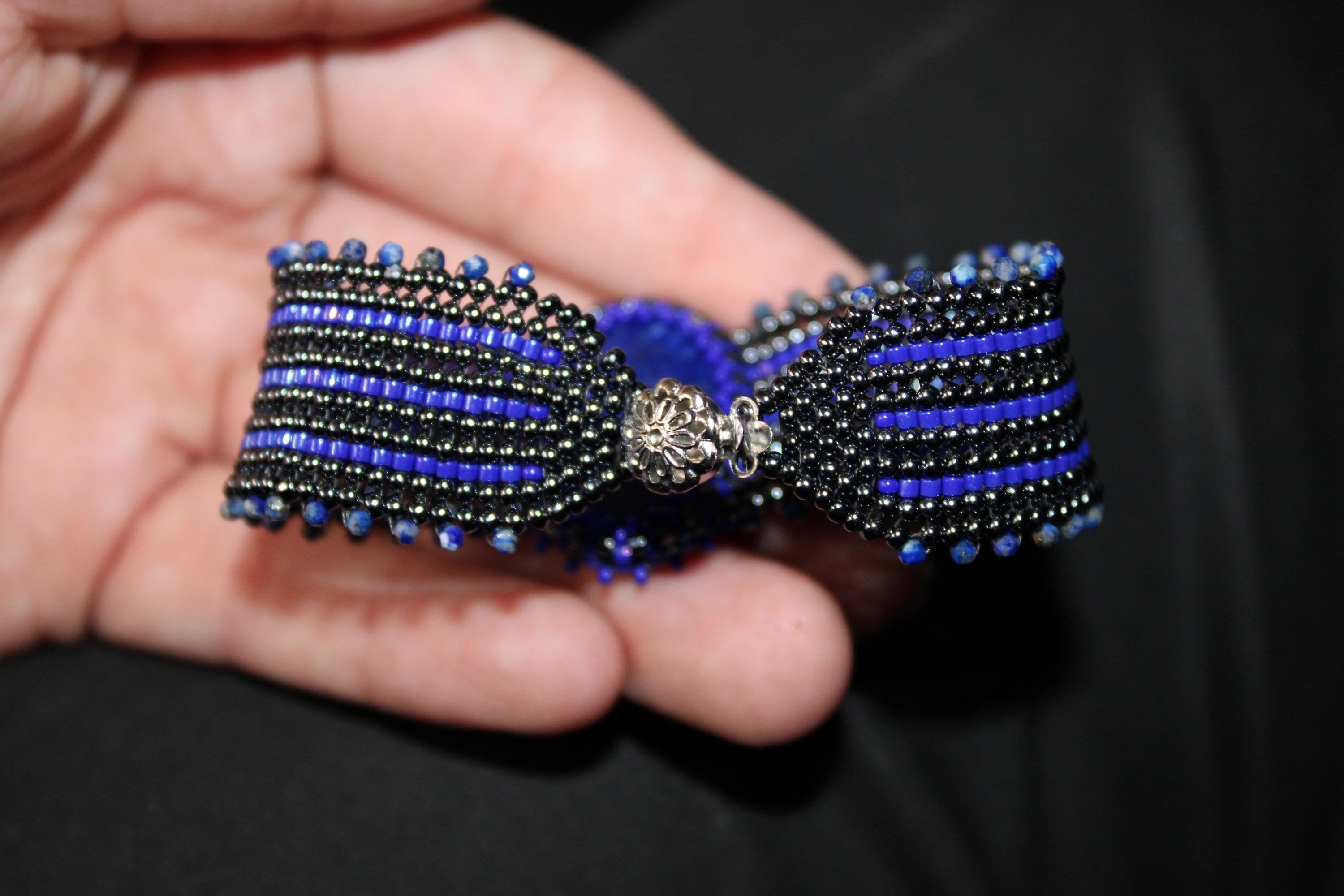 Lapis Lazuli Wide Cuff Beaded Bracelet