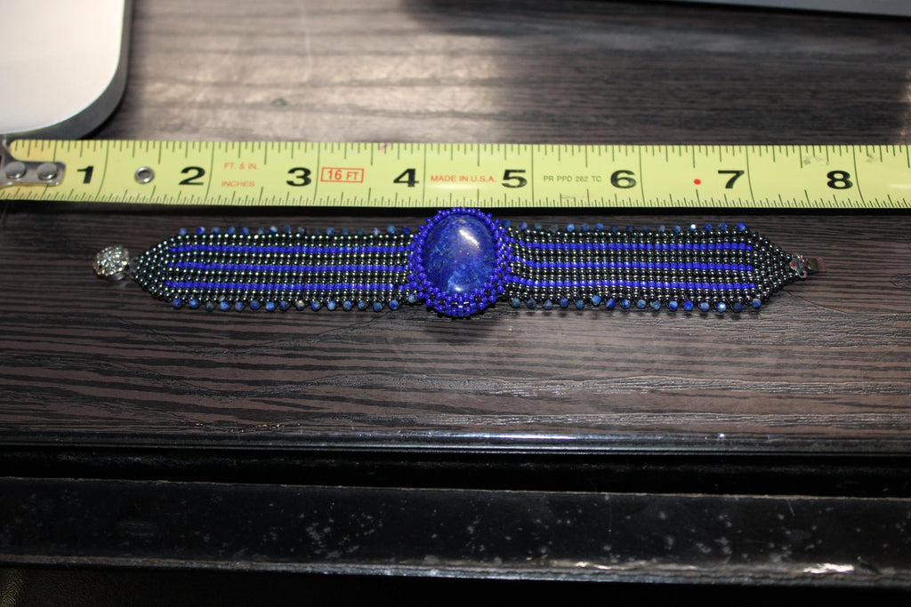 Lapis Lazuli Wide Cuff Beaded Bracelet