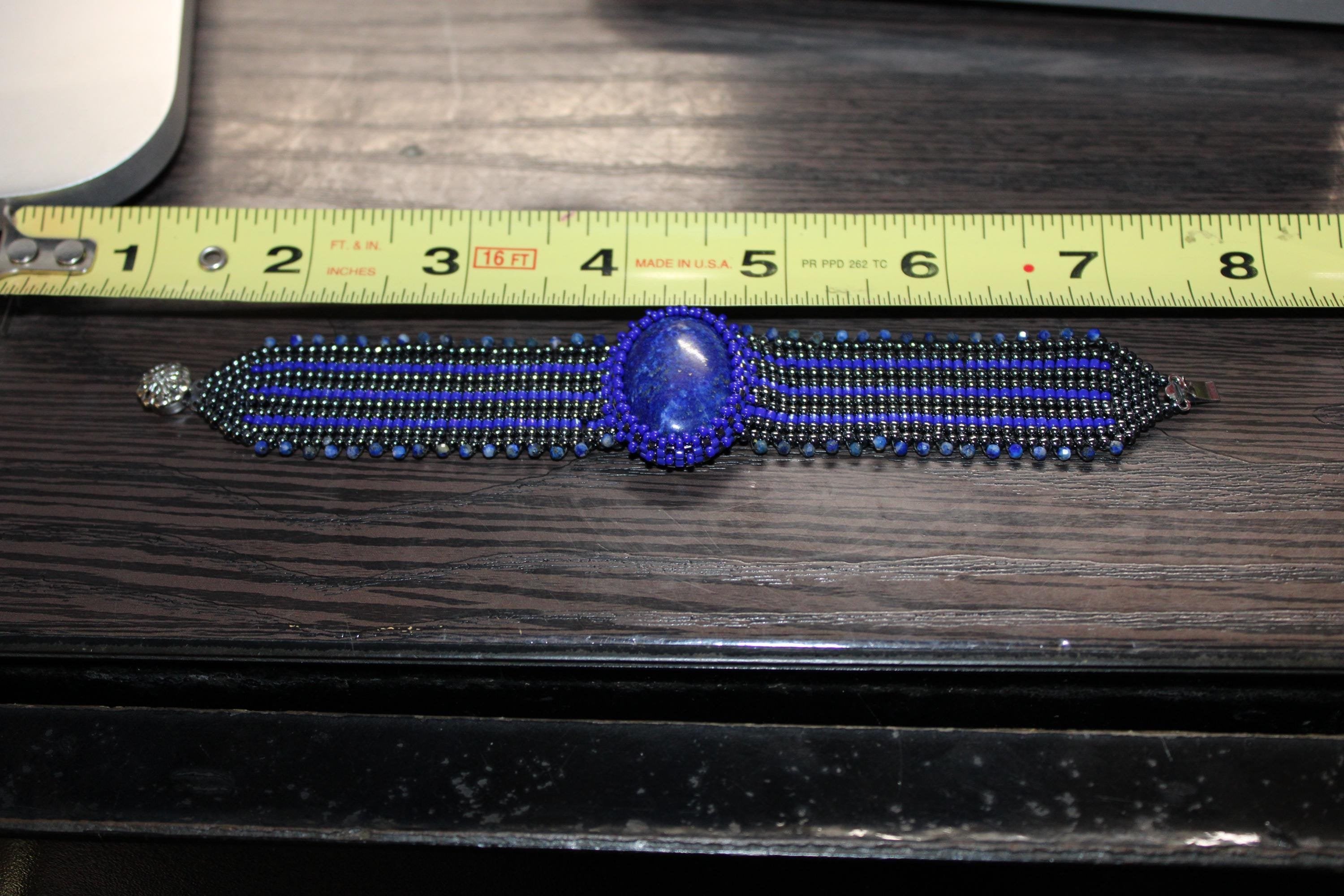 Lapis Lazuli Wide Cuff Beaded Bracelet