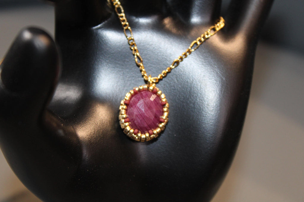 Natural Ruby Beaded Necklace with 18k Gold Plated Chain